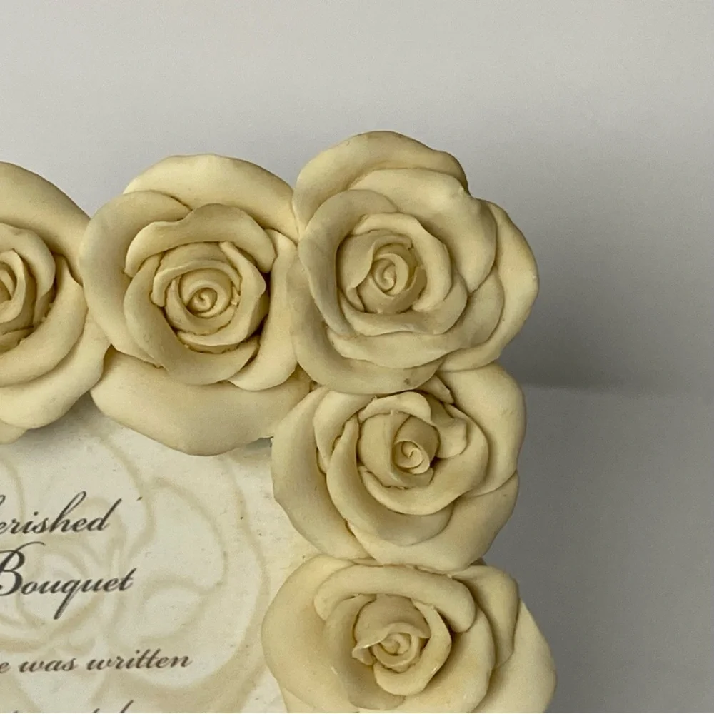 Rose Picture Frame By Cherished Bouquet Ivory Flowers Floral 3” X 3” Photo